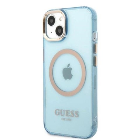 Etui Guess Gold Outline Translucent MagSafe na iPhone 13 - niebieskie