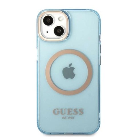 Etui Guess Gold Outline Translucent MagSafe na iPhone 13 - niebieskie