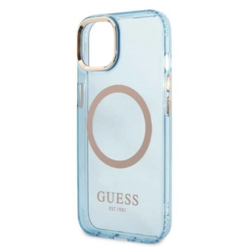 Etui Guess Gold Outline Translucent MagSafe na iPhone 13 - niebieskie