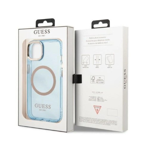 Etui Guess Gold Outline Translucent MagSafe na iPhone 13 - niebieskie