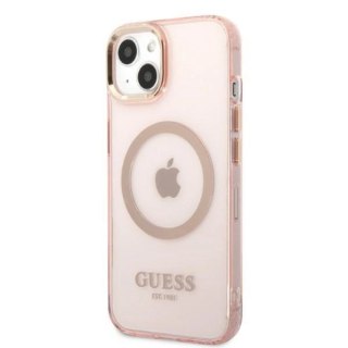 Etui Guess Gold Outline Translucent MagSafe na iPhone 13 - różowe