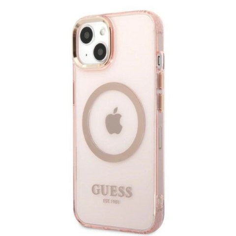 Etui Guess Gold Outline Translucent MagSafe na iPhone 13 - różowe