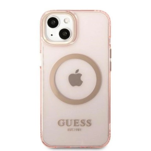 Etui Guess Gold Outline Translucent MagSafe na iPhone 13 - różowe