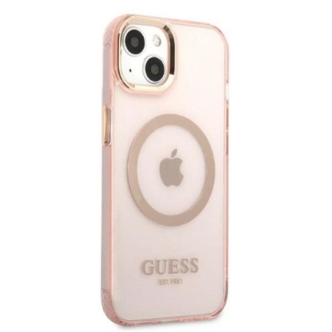 Etui Guess Gold Outline Translucent MagSafe na iPhone 13 - różowe