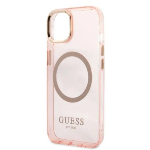 Etui Guess Gold Outline Translucent MagSafe na iPhone 13 - różowe