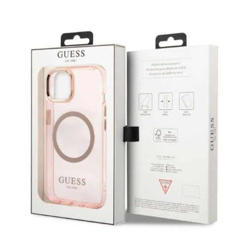 Etui Guess Gold Outline Translucent MagSafe na iPhone 13 - różowe