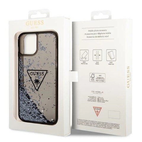 Etui Guess Liquid Glitter Palm Collection na iPhone 14 - czarne