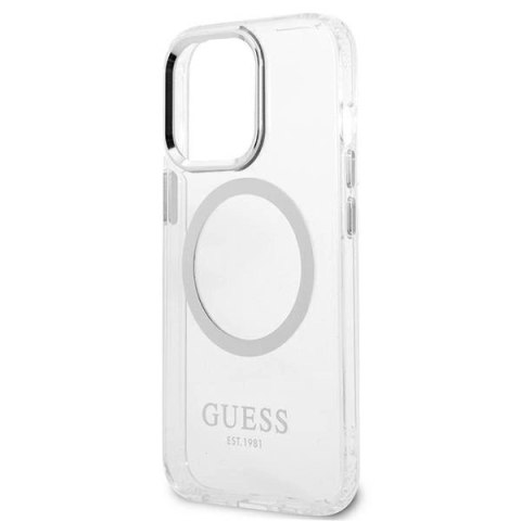Etui Guess Metal Outline MagSafe na iPhone 13 Pro Max - srebrne