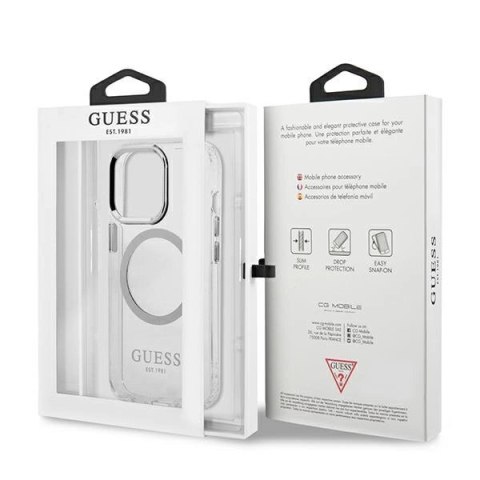 Etui Guess Metal Outline MagSafe na iPhone 13 Pro Max - srebrne