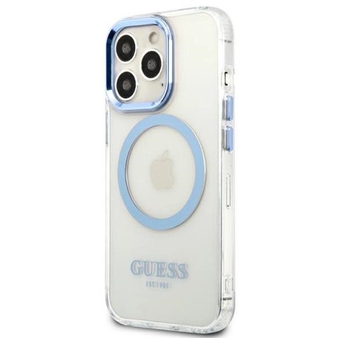 Etui Guess Metal Outline MagSafe na iPhone 13 Pro / iPhone 13 - niebieskie