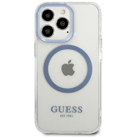 Etui Guess Metal Outline MagSafe na iPhone 13 Pro / iPhone 13 - niebieskie