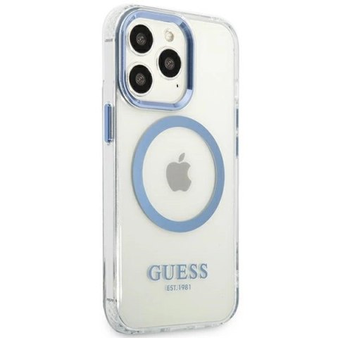 Etui Guess Metal Outline MagSafe na iPhone 13 Pro / iPhone 13 - niebieskie