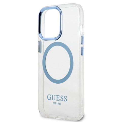 Etui Guess Metal Outline MagSafe na iPhone 13 Pro / iPhone 13 - niebieskie