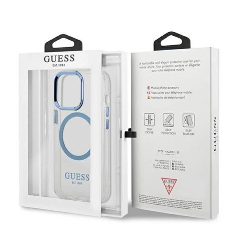 Etui Guess Metal Outline MagSafe na iPhone 13 Pro / iPhone 13 - niebieskie