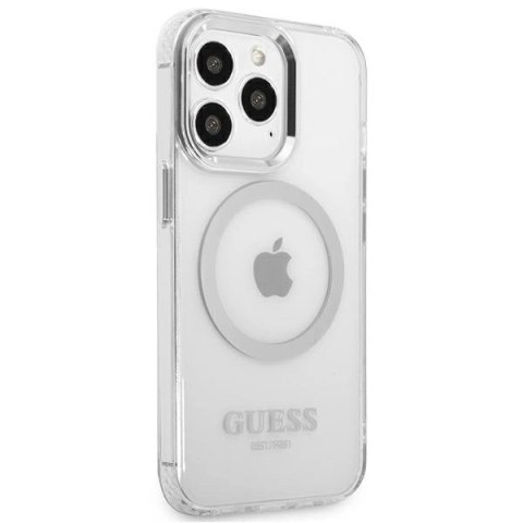 Etui Guess Metal Outline MagSafe na iPhone 13 Pro / iPhone 13 - srebrne