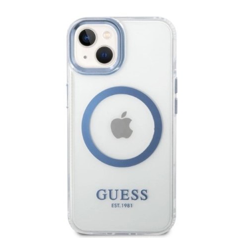 Etui Guess Metal Outline MagSafe na iPhone 14 Plus - niebieskie