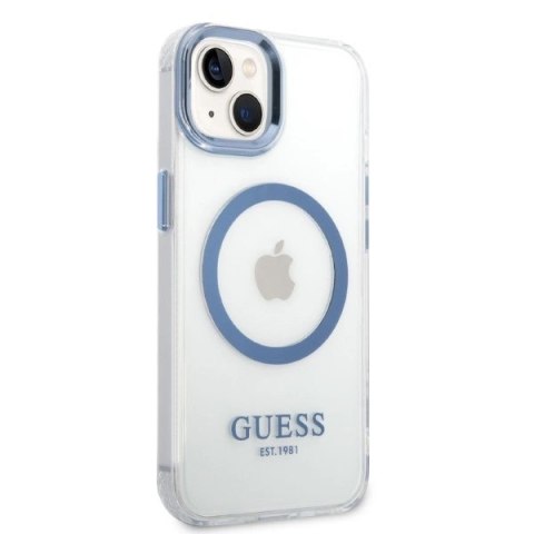 Etui Guess Metal Outline MagSafe na iPhone 14 Plus - niebieskie
