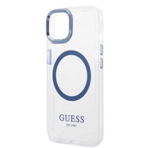 Etui Guess Metal Outline MagSafe na iPhone 14 Plus - niebieskie