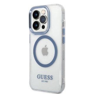 Etui Guess Metal Outline MagSafe na iPhone 14 Pro - niebieskie