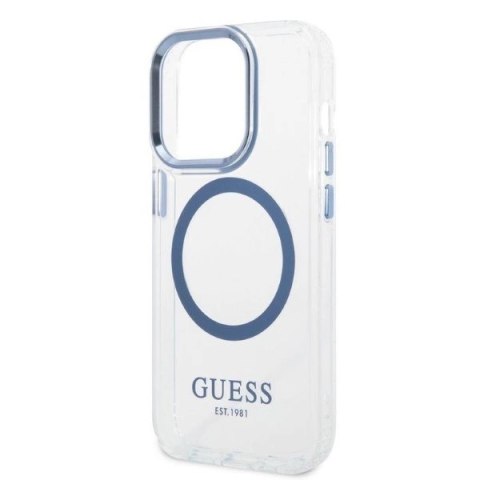 Etui Guess Metal Outline MagSafe na iPhone 14 Pro - niebieskie