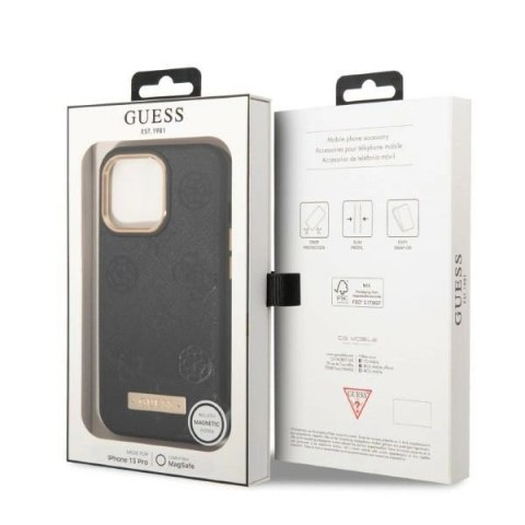 Etui Guess Peony Logo Plate MagSafe na iPhone 13 Pro / iPhone 13 - czarne