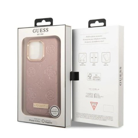Etui Guess Peony Logo Plate MagSafe na iPhone 13 Pro / iPhone 13 - różowe