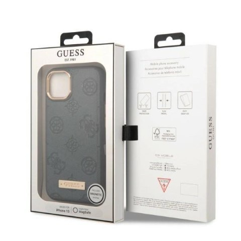 Etui Guess Peony Logo Plate MagSafe na iPhone 13 - szare