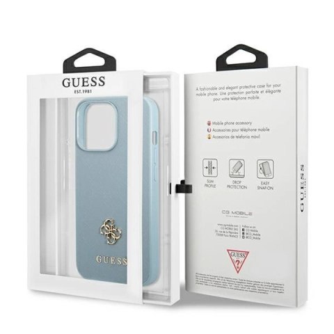Etui Guess Saffiano 4G Small Metal Logo na iPhone 13 Pro Max - niebieskie