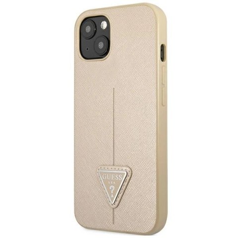 Etui Guess Saffiano Triangle Logo na iPhone 14 Plus - beżowe