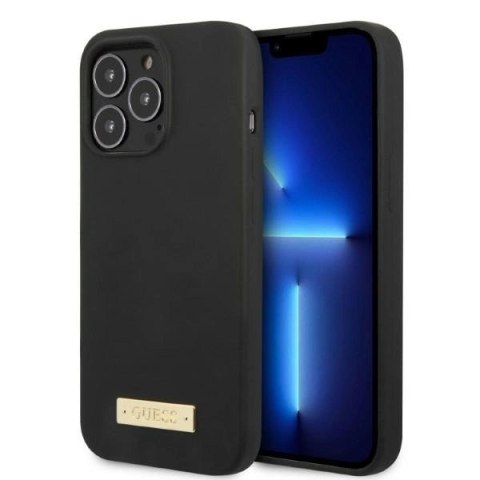 Etui Guess Silicone Logo Plate MagSafe na iPhone 13 Pro Max - czarne