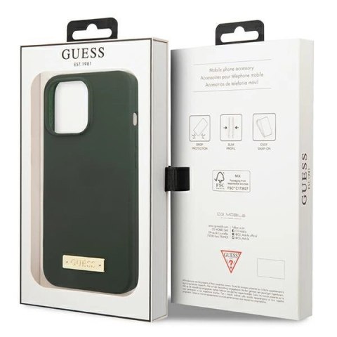 Etui Guess Silicone Logo Plate MagSafe na iPhone 13 Pro Max - zielone