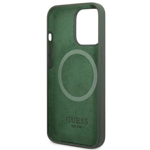 Etui Guess Silicone Logo Plate MagSafe na iPhone 13 Pro / iPhone 13 - zielone