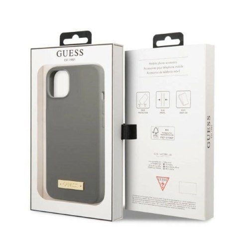 Etui Guess Silicone Logo Plate MagSafe na iPhone 13 mini - szare