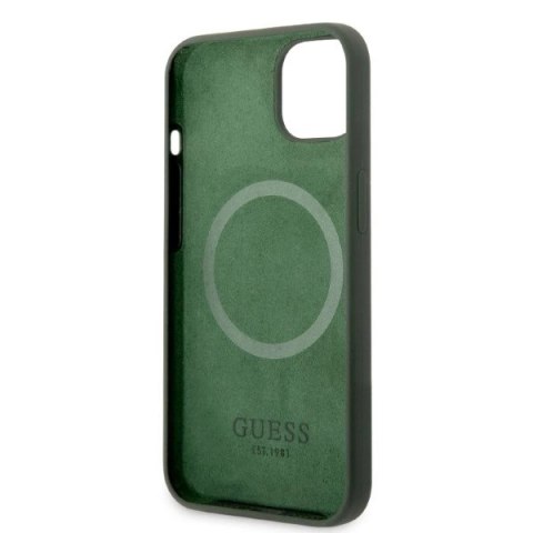 Etui Guess Silicone Logo Plate MagSafe na iPhone 13 - zielone