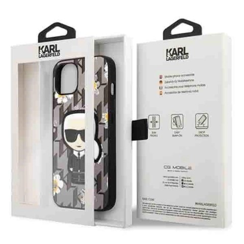 Etui Karl Lagerfeld Flower Ikonik Karl na iPhone 13 - szare Etui Karl Lagerfeld Flower Ikonik Karl na iPhone 13 - szare