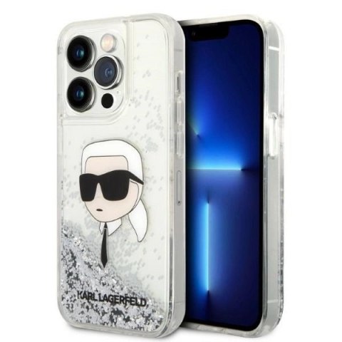 Etui Karl Lagerfeld Glitter Karl's Head na iPhone 14 Pro Max - srebrne Etui Karl Lagerfeld Glitter Karl's Head na iPhone 14 Pro Max - srebrne