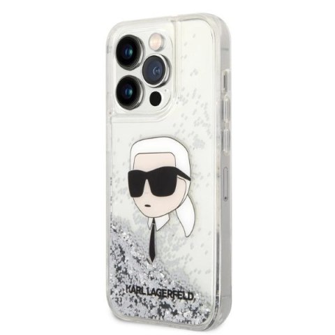 Etui Karl Lagerfeld Glitter Karl's Head na iPhone 14 Pro Max - srebrne Etui Karl Lagerfeld Glitter Karl's Head na iPhone 14 Pro Max - srebrne
