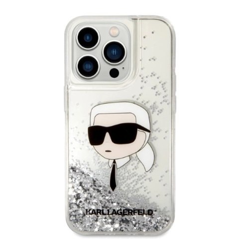 Etui Karl Lagerfeld Glitter Karl's Head na iPhone 14 Pro Max - srebrne Etui Karl Lagerfeld Glitter Karl's Head na iPhone 14 Pro Max - srebrne