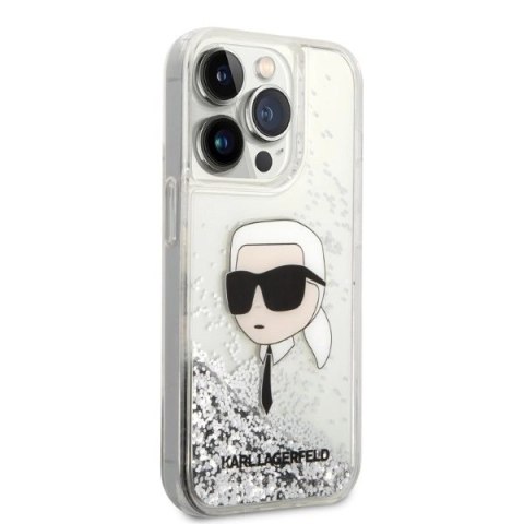 Etui Karl Lagerfeld Glitter Karl's Head na iPhone 14 Pro Max - srebrne Etui Karl Lagerfeld Glitter Karl's Head na iPhone 14 Pro Max - srebrne