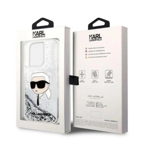 Etui Karl Lagerfeld Glitter Karl's Head na iPhone 14 Pro Max - srebrne Etui Karl Lagerfeld Glitter Karl's Head na iPhone 14 Pro Max - srebrne