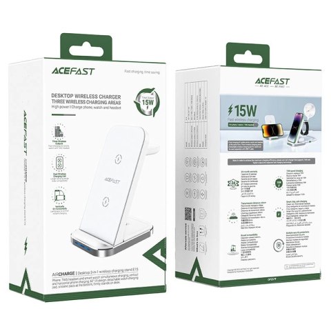 Bezprzewodowa stacja ładująca Acefast E15 3w1 do iPhone, AirPodsów, Apple Watcha - biała Bezprzewodowa stacja ładująca Acefast E15 3w1 do iPhone, AirPodsów, Apple Watcha - biała