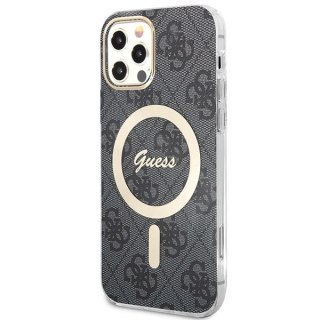 Etui Guess 4G Print MagSafe na iPhone 12 / iPhone 12 Pro + ładowarka indukcyjna - czarne