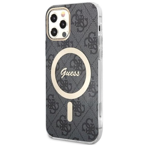 Etui Guess 4G Print MagSafe na iPhone 12 / iPhone 12 Pro + ładowarka indukcyjna - czarne