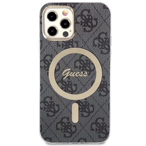 Etui Guess 4G Print MagSafe na iPhone 12 / iPhone 12 Pro + ładowarka indukcyjna - czarne