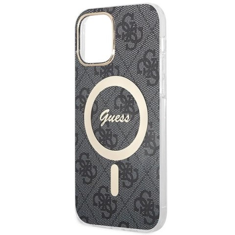 Etui Guess 4G Print MagSafe na iPhone 12 / iPhone 12 Pro + ładowarka indukcyjna - czarne