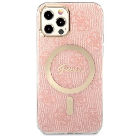 Etui Guess 4G Print MagSafe na iPhone 12 / iPhone 12 Pro + ładowarka indukcyjna - różowe