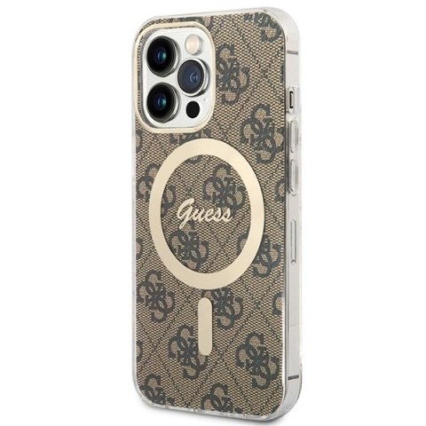 Etui Guess 4G Print MagSafe na iPhone 13 Pro + ładowarka indukcyjna - brązowe Etui Guess 4G Print MagSafe na iPhone 13 Pro + ładowarka indukcyjna - brązowe