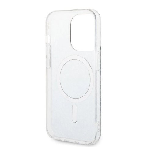 Etui Guess 4G Print MagSafe na iPhone 14 Pro + ładowarka indukcyjna - niebieskie