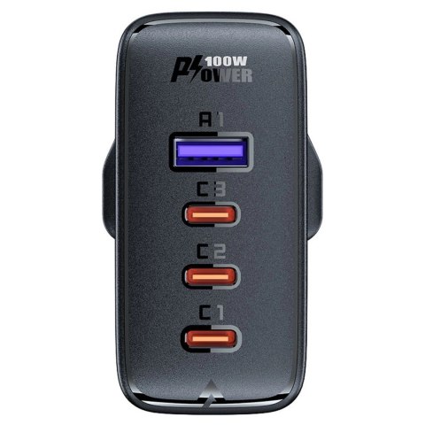 Szybka ładowarka GaN UK Acefast A40 100W PD 3x USB-C 1x USB-A - czarna Szybka ładowarka GaN UK Acefast A40 100W PD 3x USB-C 1x USB-A - czarna