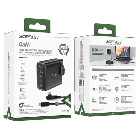 Szybka ładowarka GaN UK Acefast A40 100W PD 3x USB-C 1x USB-A - czarna Szybka ładowarka GaN UK Acefast A40 100W PD 3x USB-C 1x USB-A - czarna
